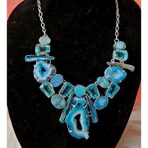OCEAN BLUE DRUZY Sparkles Blue Topaz Pearls NECKLACE 925 Silver BRACELET Topaz